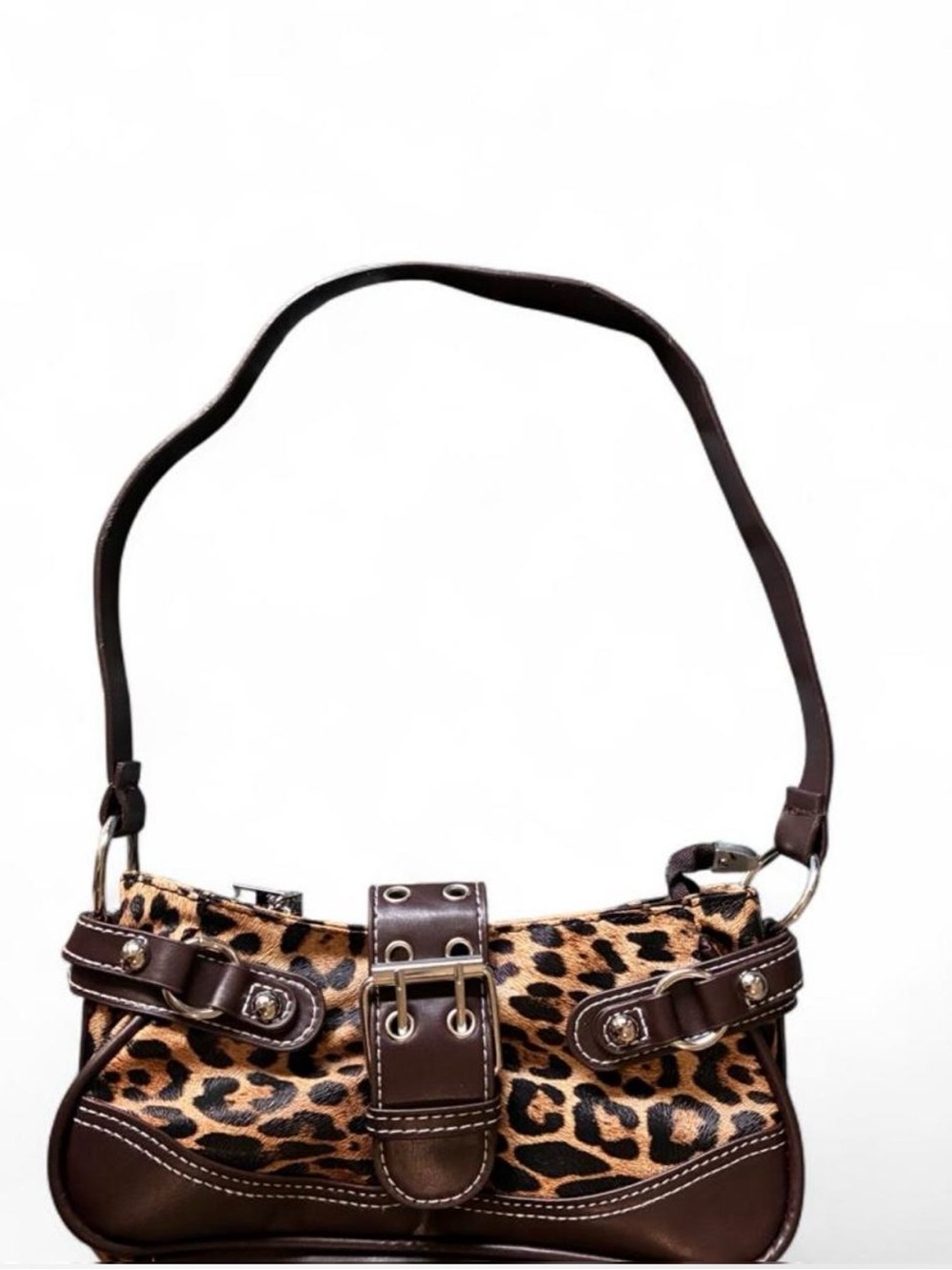 Leopard-Print Shoulder Bag with Brown Trim